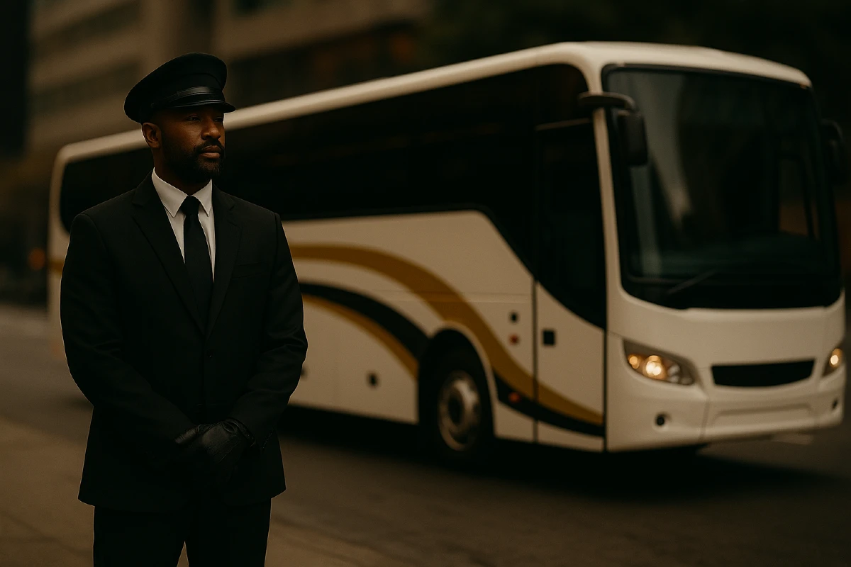 Passengers boarding a charter coach